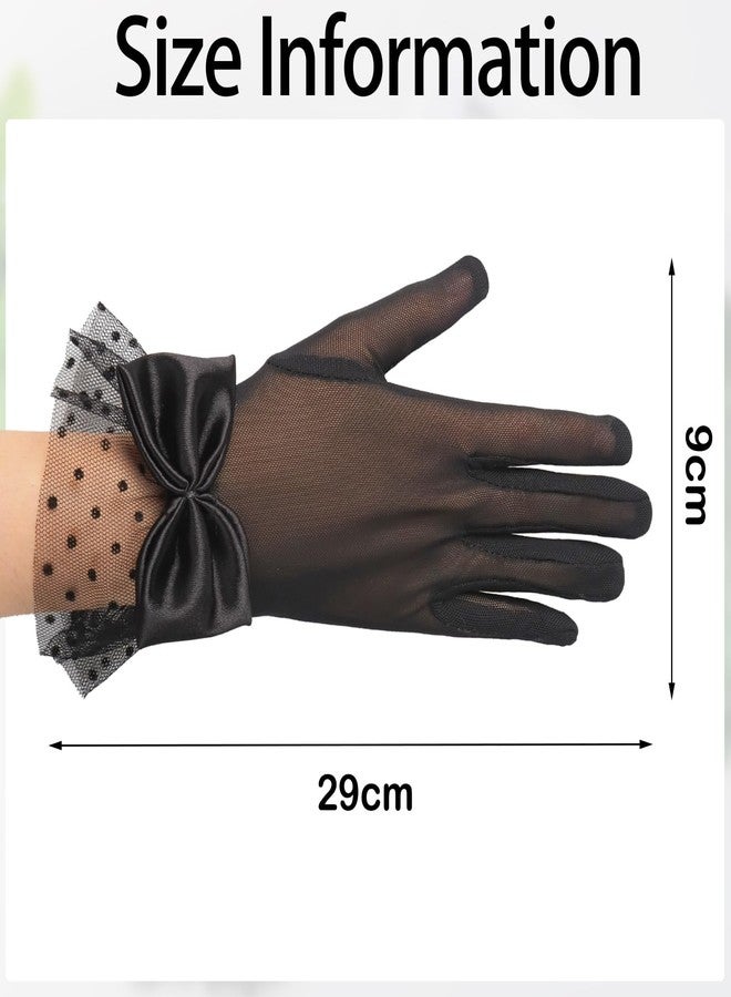 FFZDENA 2Pairs Lace Gloves For Women Lace Gloves Women Tea Party Elegant Vintage Bow Short Black Glove Womens Formal for Wedding Opera Evening Dinner Party - Image 3